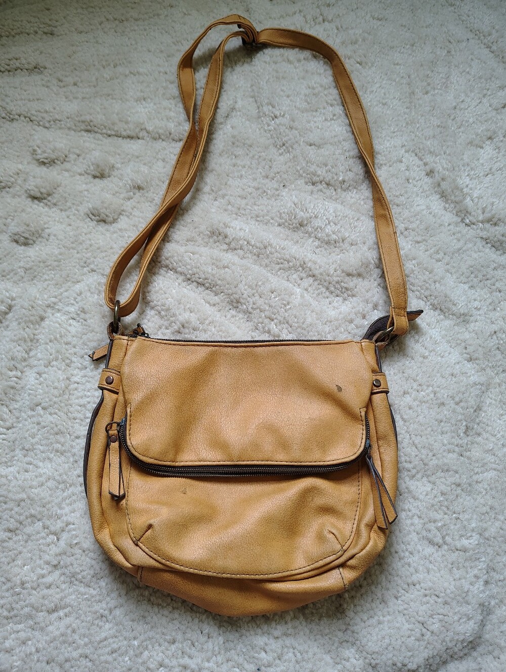 Faux Leather Mustard Colored Crossbody Bag